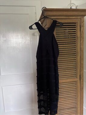 Sam Edelman Black Crocheted Crossback Midi Dress
